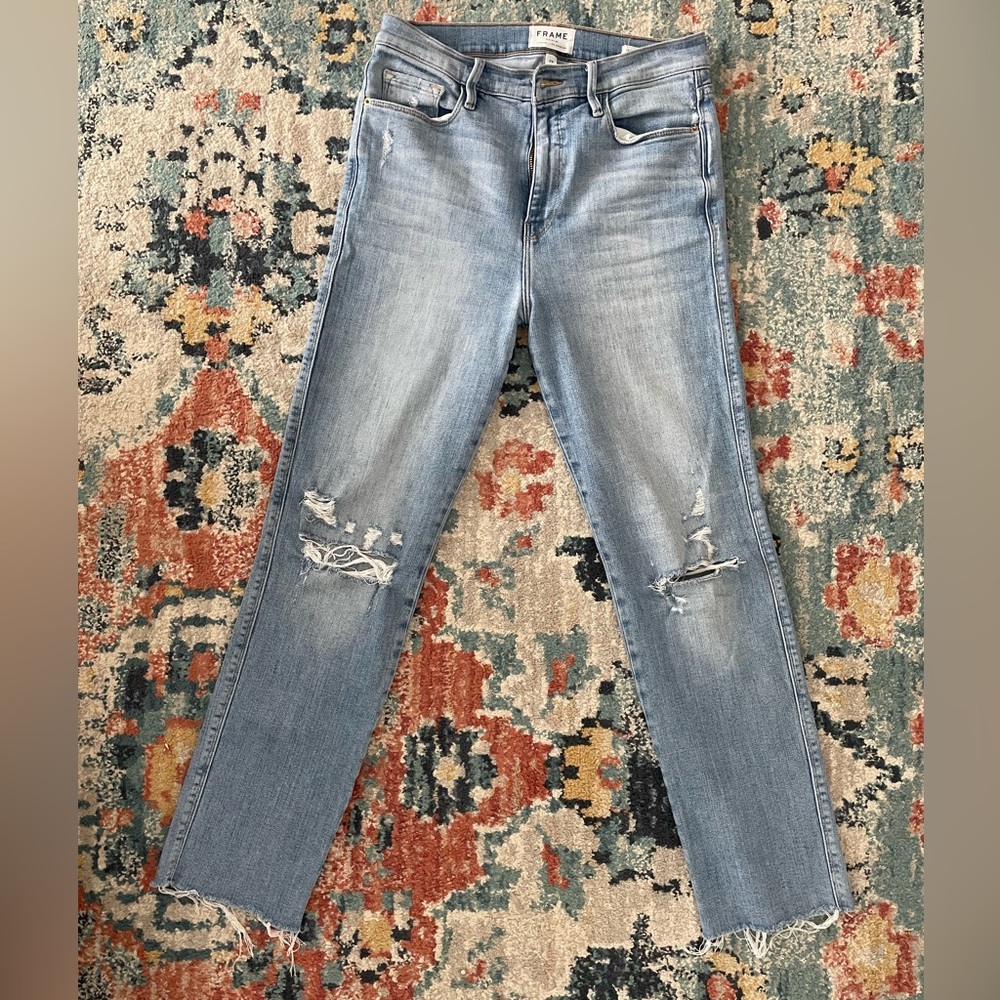 FRAME denim Le Sylvie Slender Straight Raw Edge in Overdrive Sz 29